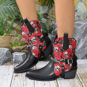 Adidas Cloudfoam Comfy Shoes Women's Flower Applique Colorblock Metallic Chain Western Cowboy Boots 83374676C