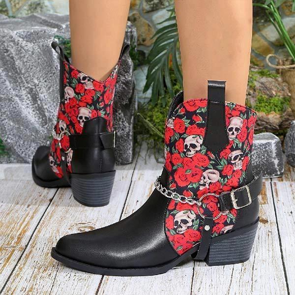 Adidas Fastest Running Shoes Women's Flower Applique Colorblock Metallic Chain Western Cowboy Boots 83374676C