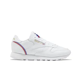 REEBOK EG5975 CL LTHR WMN'S (Medium) White/Red/Blue Leather Lifestyle Shoes Chic Design Stitched Detailing