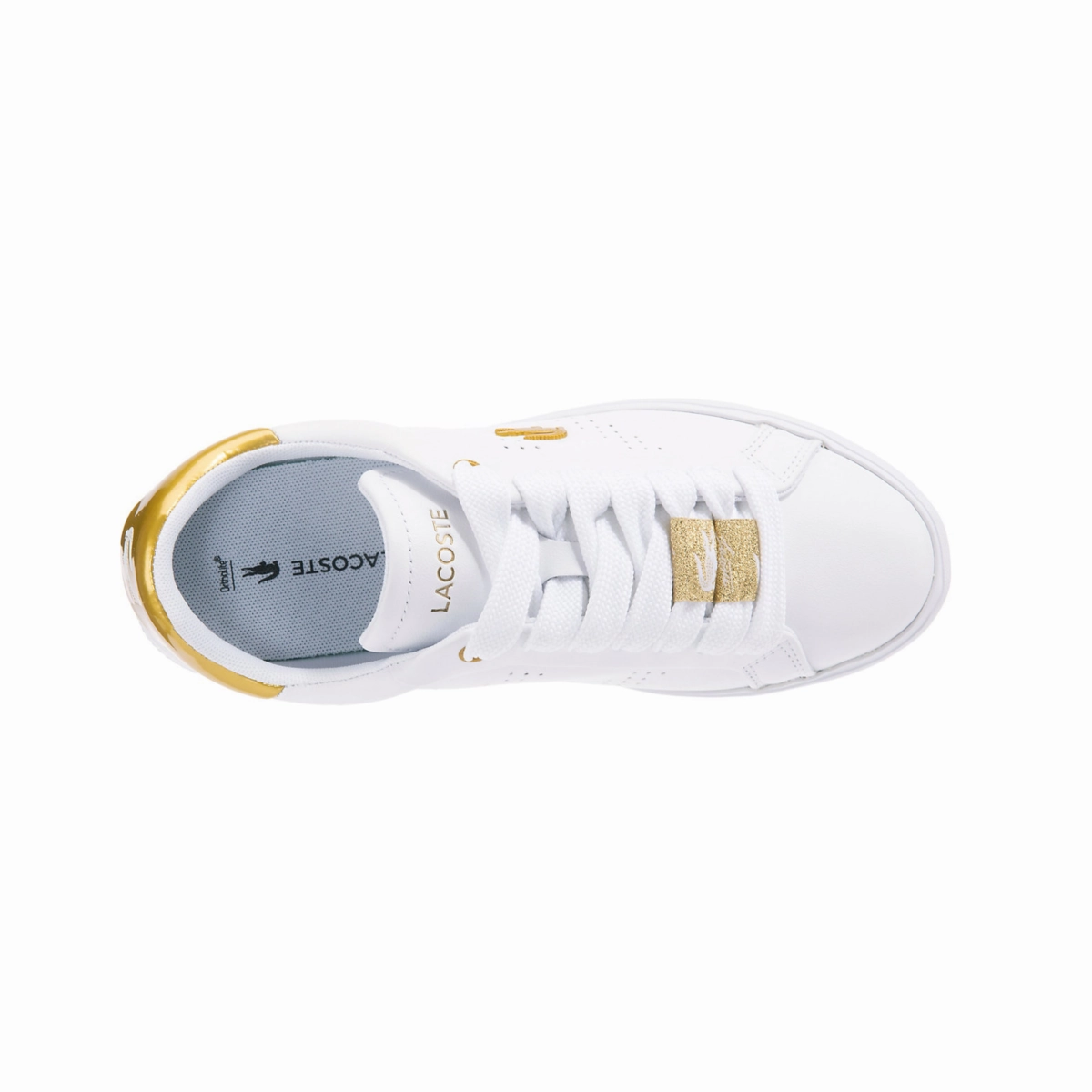 LACOSTE 7-45SFA0034216 POWERCOURT 2.0 WMN'S (Medium) White/Gold Leather & Synthetic Lifestyle Shoes Relay race running in new tracks shoes
