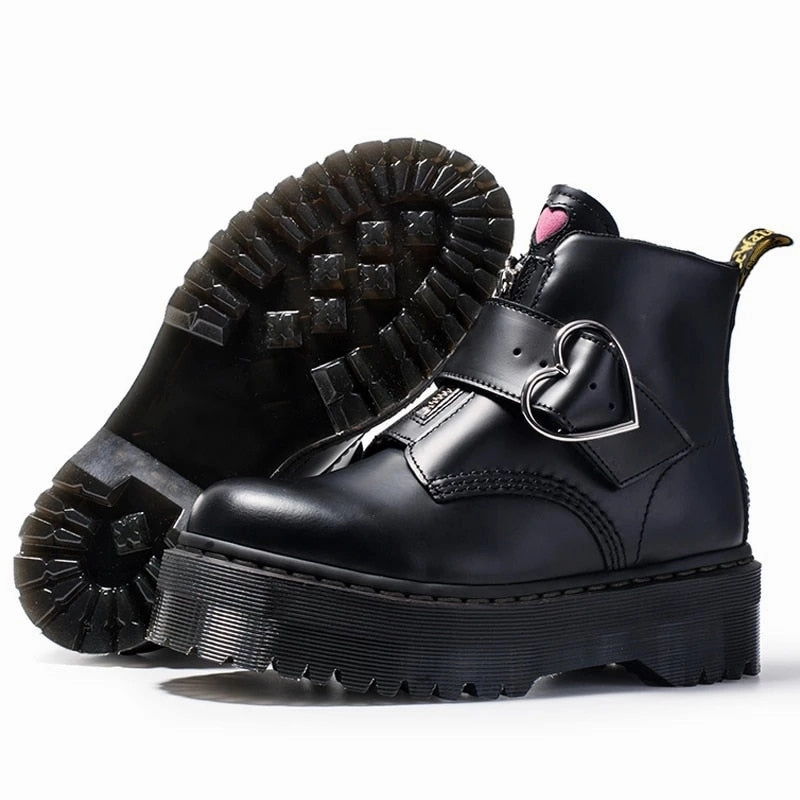 Women Heart Button Buckle Strip Ankle Martin Boots Korn X Adidas Shoes