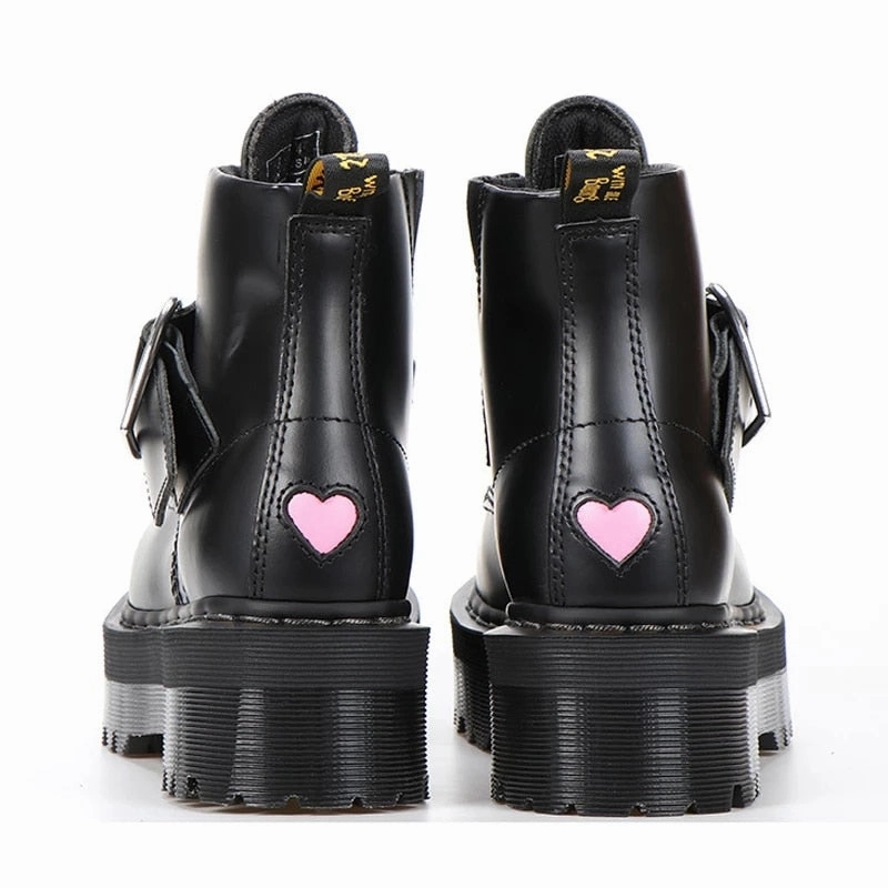 Women Heart Button Buckle Strip Ankle Martin Boots Adidas Run 84 Shoes