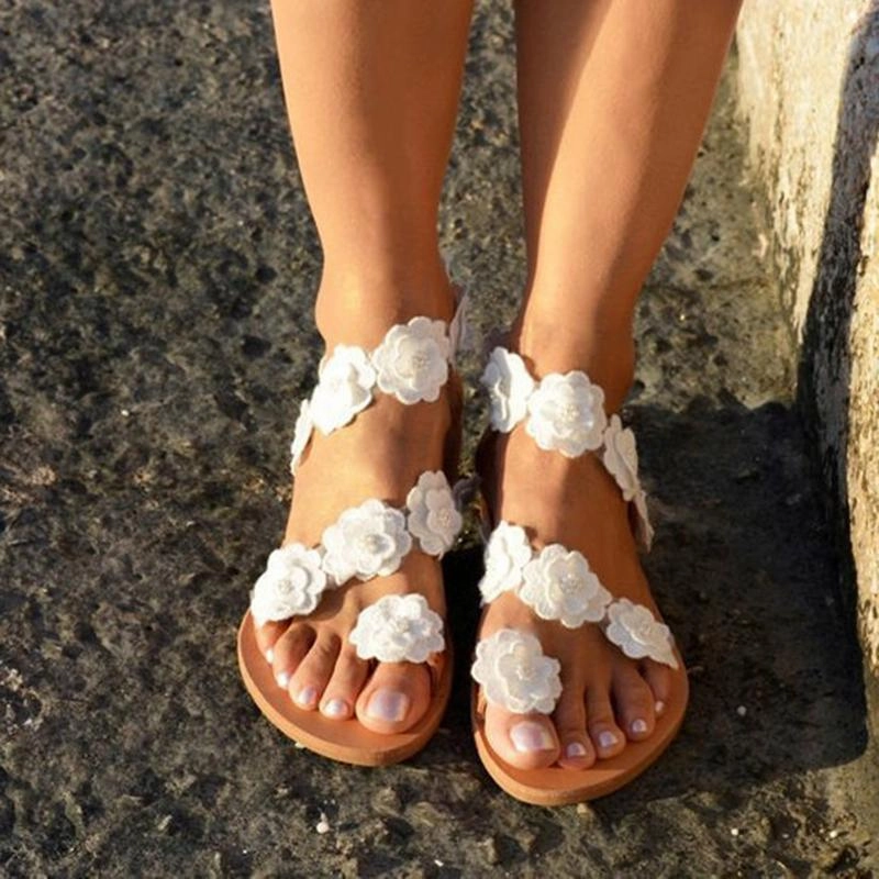 White sandals ring toe sandals, bridal sandals for wedding Flat Wedding Shoes Size