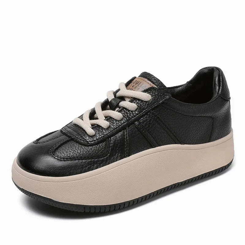 Flat Soft Shoes Women's shoes, Comfort Genuine Leather Lace-Up Casual Sneakers, Low Top Flat Platform Shoes