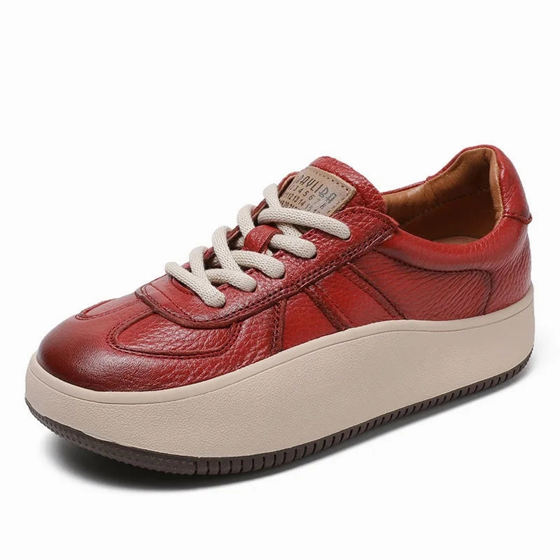 Valentino Flat Shoes Women's shoes, Comfort Genuine Leather Lace-Up Casual Sneakers, Low Top Flat Platform Shoes