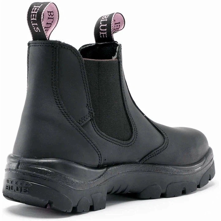 Pull On Waterproof Work Boots Steel Blue Women's Hobart 6" Soft Toe WP Chelsea Work Boot -Black- 810891