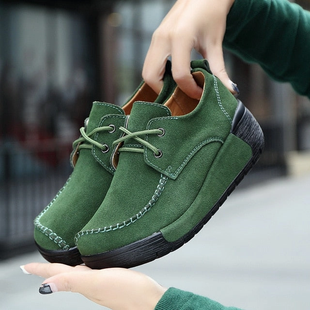 2019 Spring women oxford shoes flats shoes women leather suede Platform Autumn casual boat shoes flats Wedges ladies footwear Discount Flats Shoes