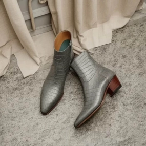 Asics Metaride Shoes Grey Croco Print Leather Fiorina Slip On Zipper Pointed Boots for Men  AW25