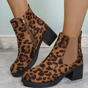 Women's Leopard Print Round Toe Block Heel Ankle Boots 17569337C Adidas Ye Shoes