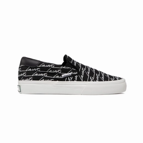 Drop Step City Jog LACOSTE 7-42CMA0041312 Jump Serve Slip Canvas Signature Printed MN'S (Medium) Black/White Textile Lifestyle Shoes