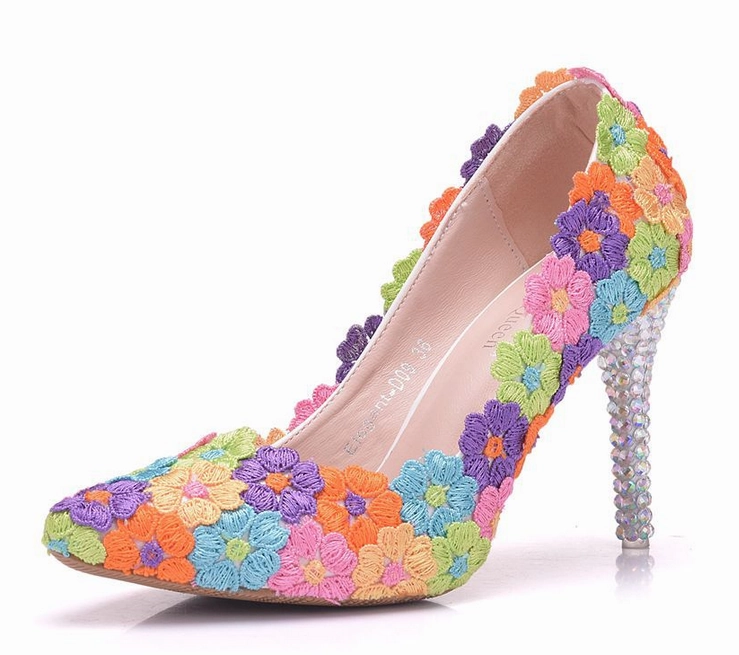 Dress Shoes With Support Women's Wedding Shoes Crystal Lace Shoes Flower Shoes High Heel Bridal Shoes,H37