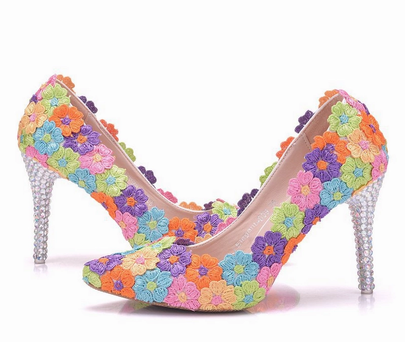 Shoes To Wear With Sequin Dress Women's Wedding Shoes Crystal Lace Shoes Flower Shoes High Heel Bridal Shoes,H37