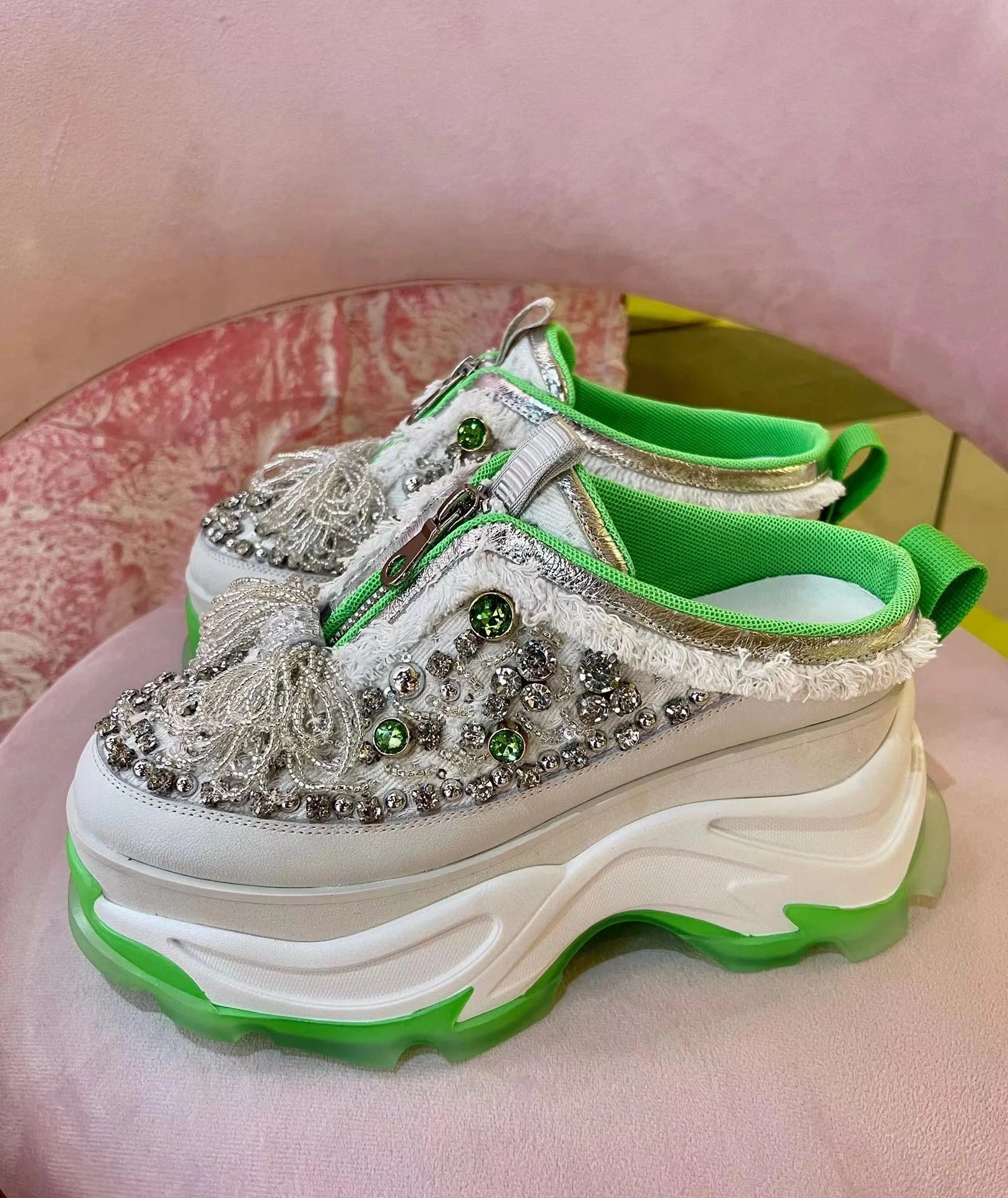 Platform Slip On Loafers Luxury Slides Women Designers Outdoor Slippers Canvas Crystal Summer Shoes High Heels Platform Sandals Loafers Ins