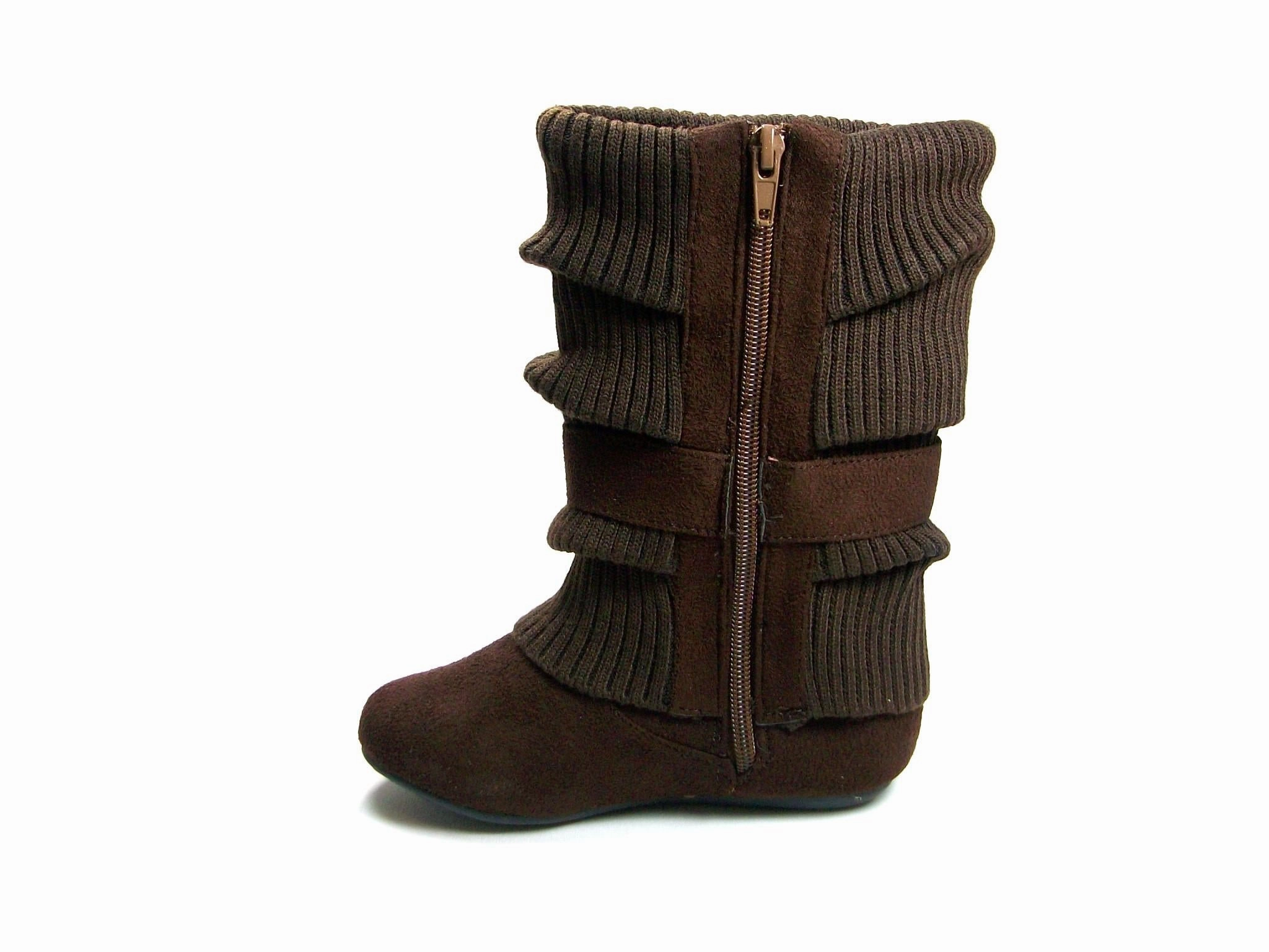 Girls Daysi-K Brown Tall Ruched Fold Over Knit Boots Adidas Shoe Tester