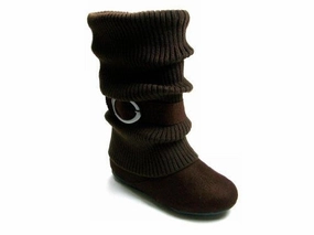 Adidas Slipon Shoes Girls Daysi-K Brown Tall Ruched Fold Over Knit Boots
