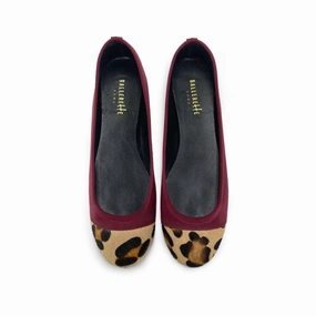 Flats Running Shoes Burgundy suede ballet flats with animal print toe