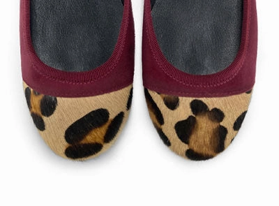 Best Shoes For Flat Feet For Work Burgundy suede ballet flats with animal print toe