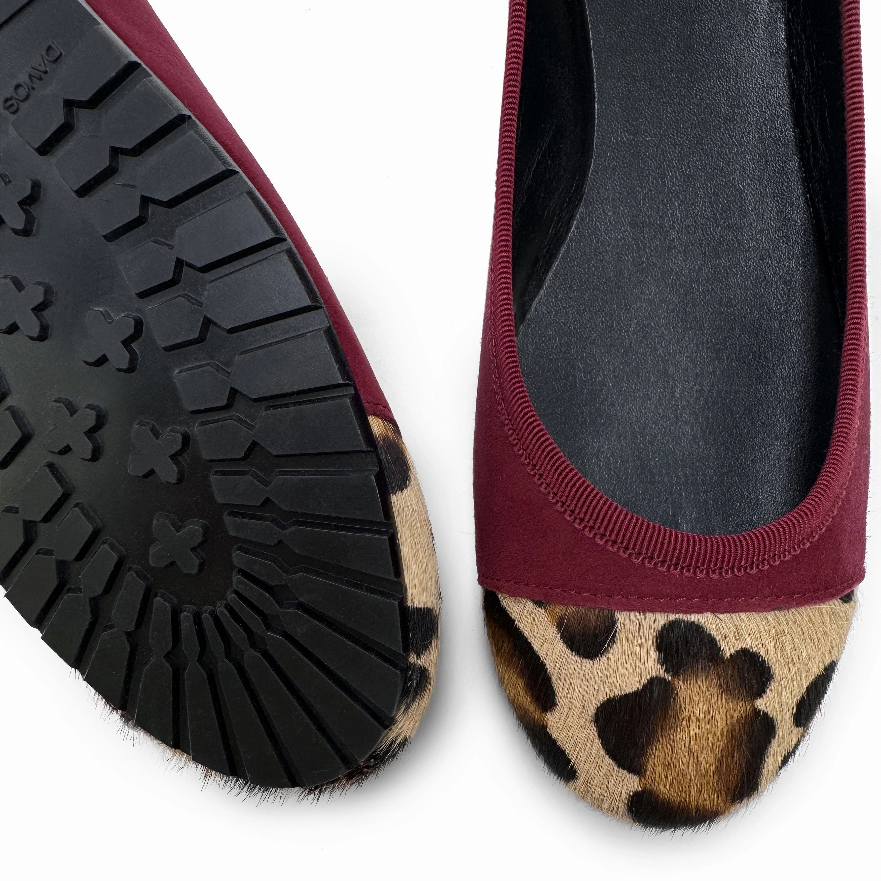 Burgundy suede ballet flats with animal print toe Best Workout Shoes