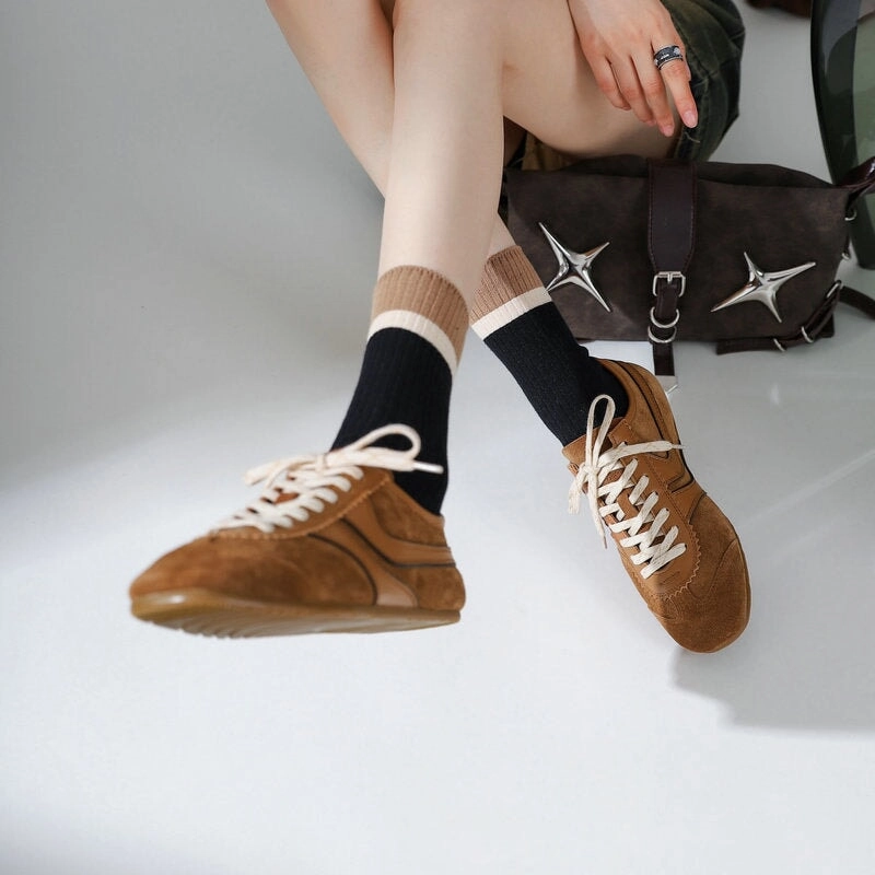 Handmade Soft Leather Colorful Sneakers for Women Lace Up Sneakers Designer Shoes Slip On Flats Shoes