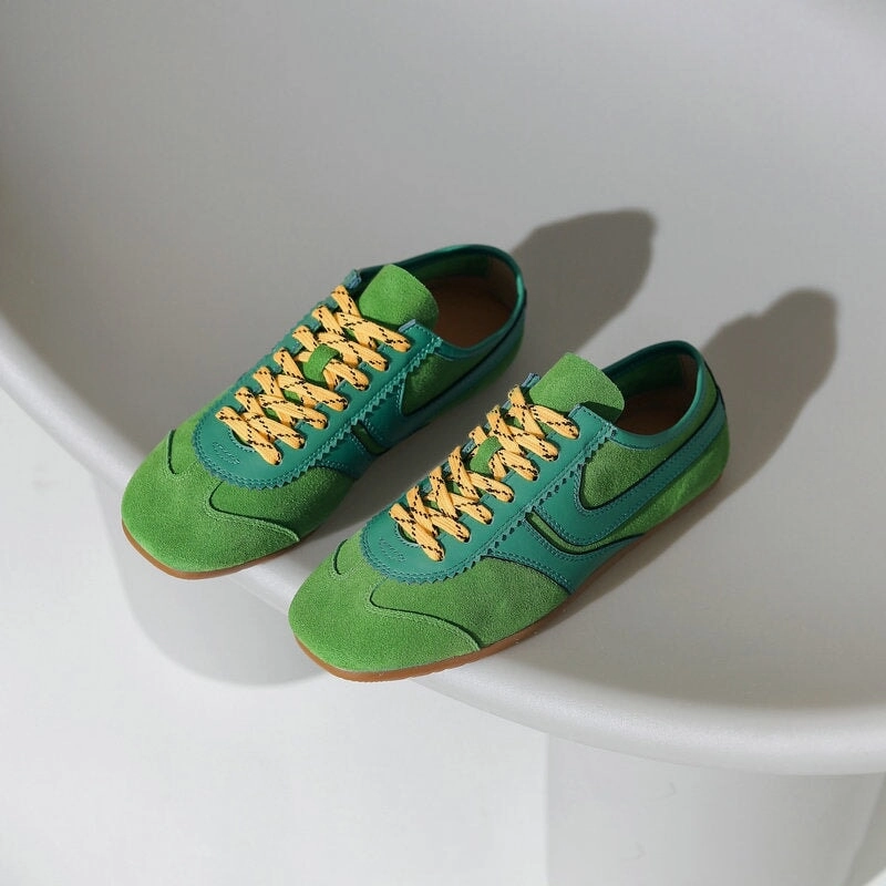 Handmade Soft Leather Colorful Sneakers for Women Lace Up Sneakers Designer Shoes Shoes For Wide Flat Feet