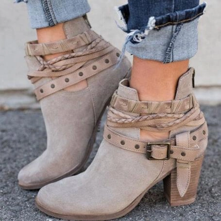 Adidas Shoes Retro Chunky Heels Strap Casual Ankle Boots