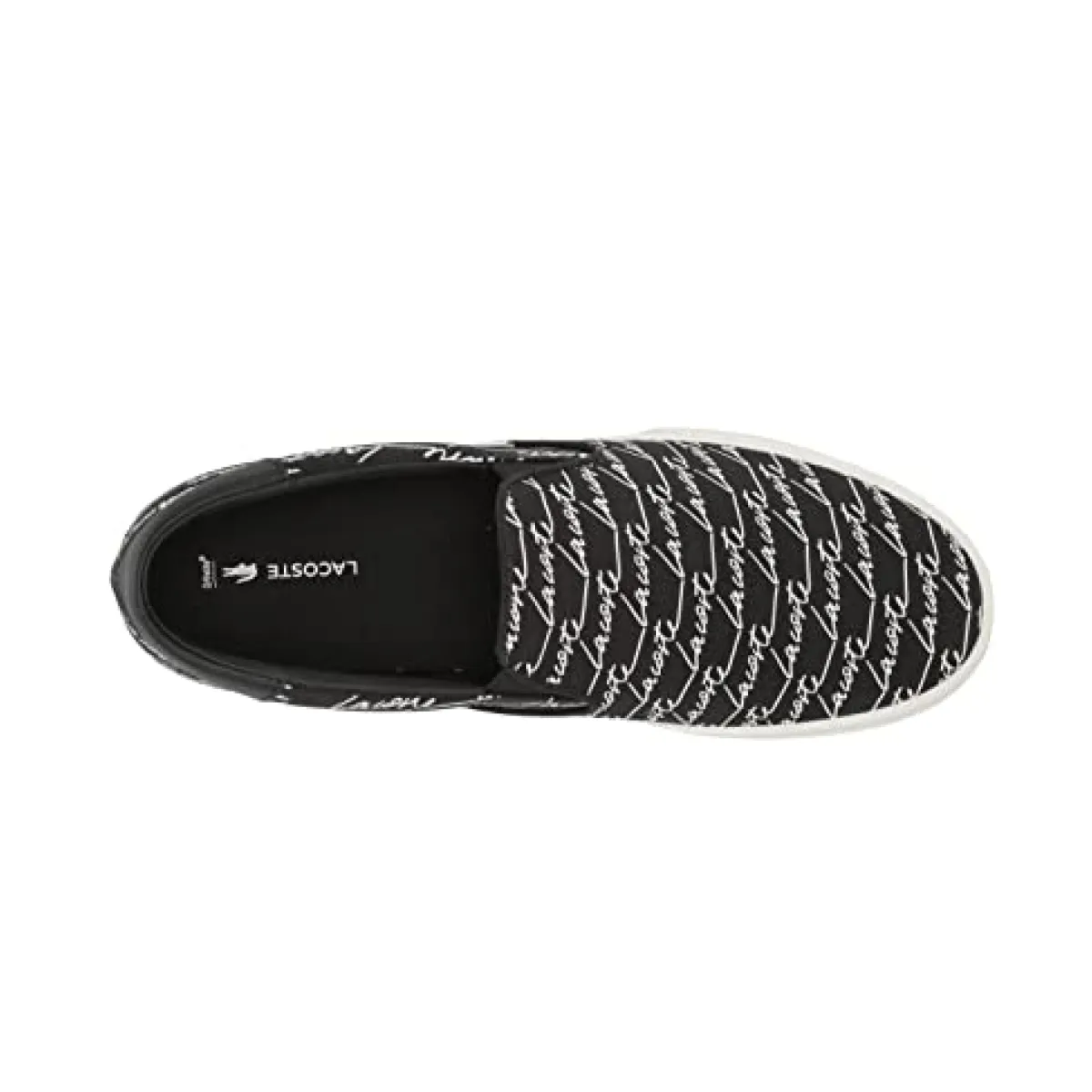 Edge Path LACOSTE 7-42CMA0041312 Jump Serve Slip Canvas Signature Printed MN'S (Medium) Black/White Textile Lifestyle Shoes