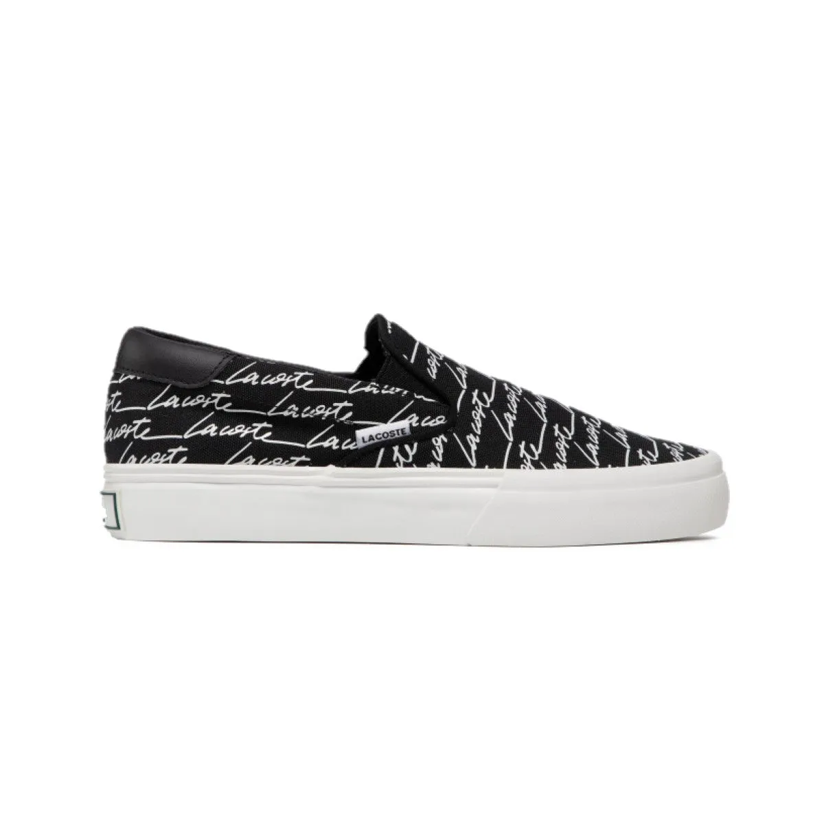 Soft Land Muscle Aid LACOSTE 7-42CMA0041312 Jump Serve Slip Canvas Signature Printed MN'S (Medium) Black/White Textile Lifestyle Shoes