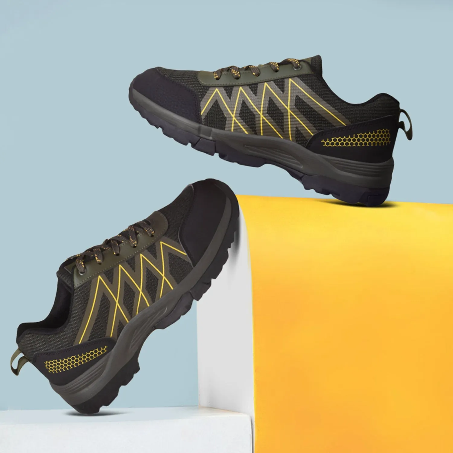 Leap7x Olive Green Sports Lace-Up Trekking Shoes For Men MOUNTAIN2E By Liberty Apl Shoes For Cross Training