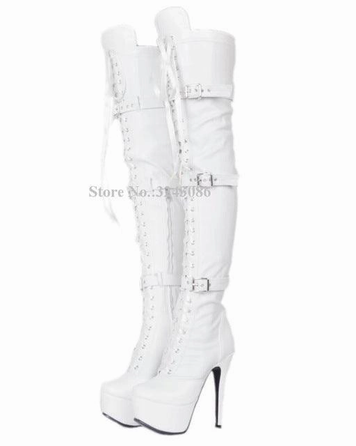 Luxury Rhinestone Studded Woman Sexy Over the Knee Booties Lace Up Stiletto High Heels Adidas Shoes Cycling