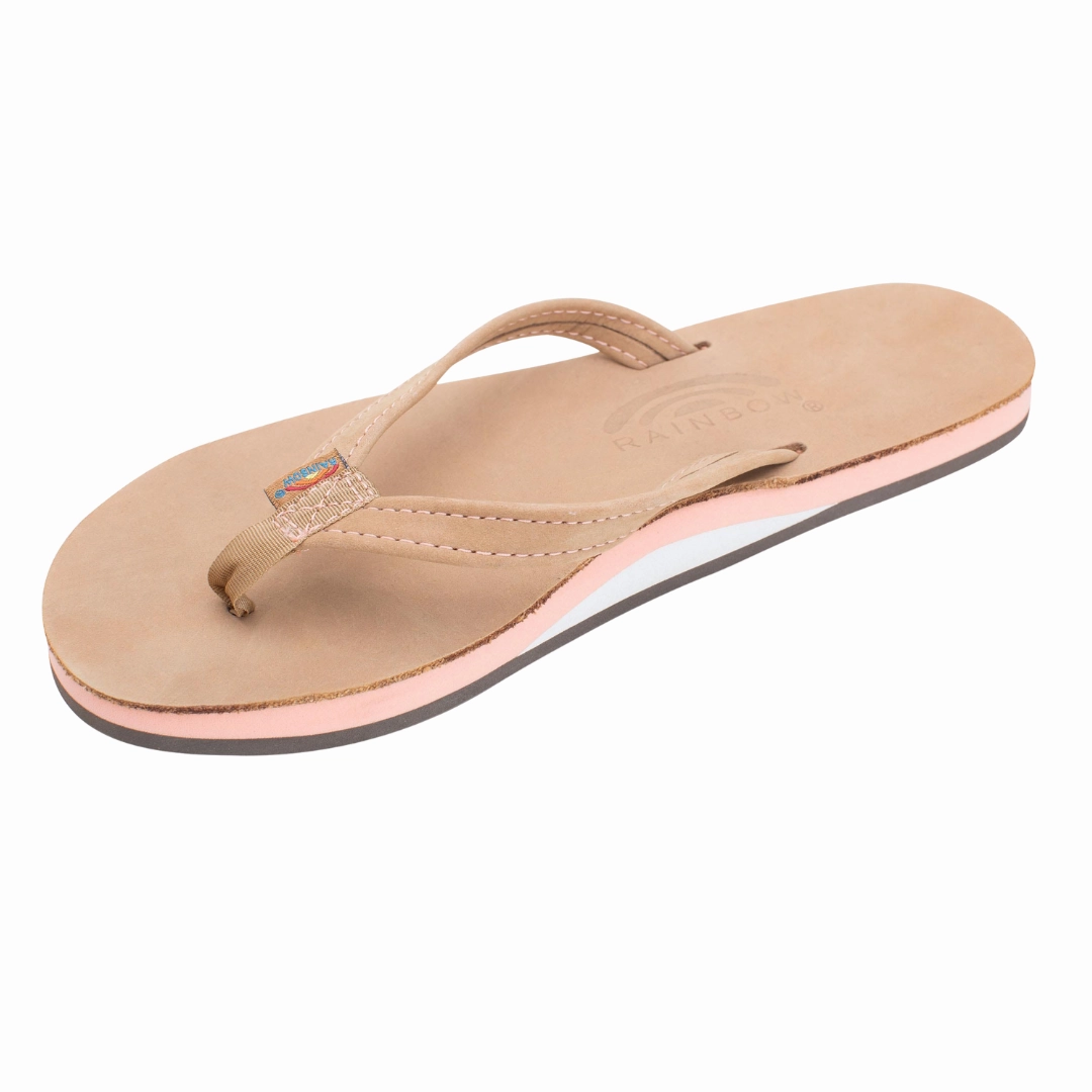 RAINBOW 301ALCMNW/MELN THE TROPICS WMN'S (Narrow) Sierra Brown/Melon Leather Strap Sandals Cushioned Walk