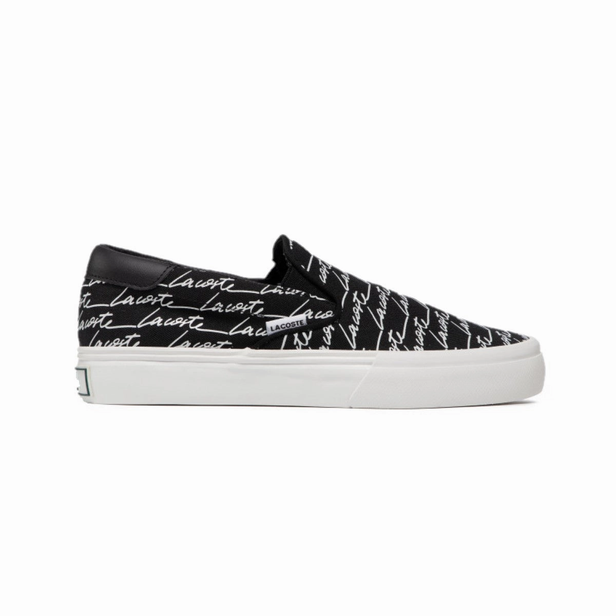 Minimalist Design Break Run LACOSTE 7-42CMA0041312 Jump Serve Slip Canvas Signature Printed MN'S (Medium) Black/White Textile Lifestyle Shoes