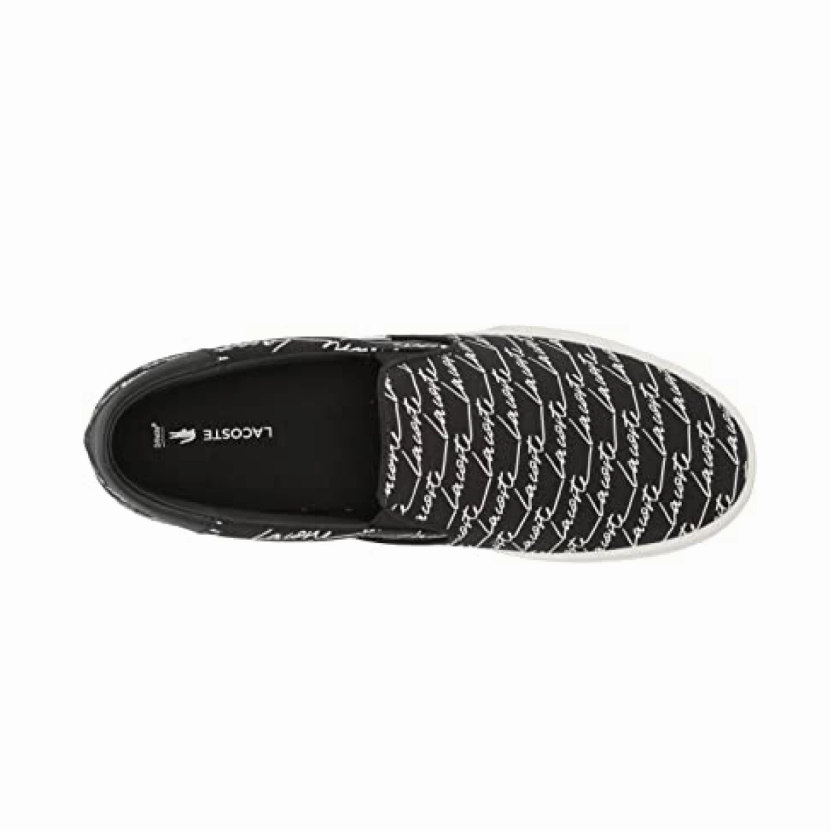 Edge Path LACOSTE 7-42CMA0041312 Jump Serve Slip Canvas Signature Printed MN'S (Medium) Black/White Textile Lifestyle Shoes