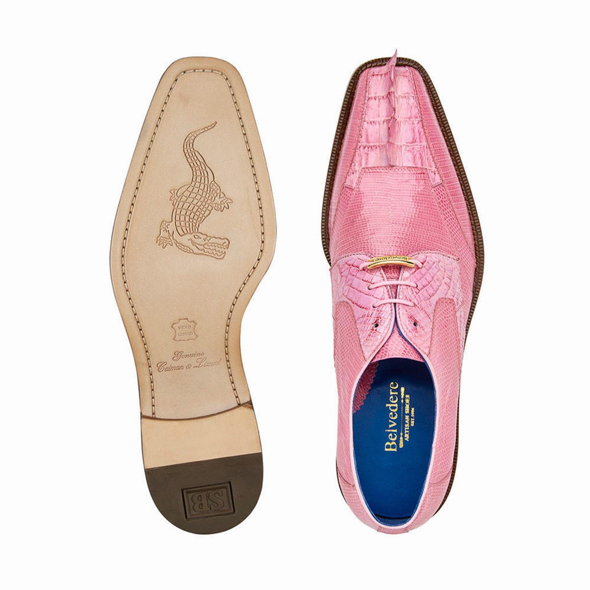 Belvedere Pink Crocodile Lizard Skin Mens Quality Shoes Italian Valter Djokovic Asics Shoes