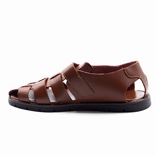 Jazam Men's 69211 Closed Toe Covered Strap Adjustable Leather Fisherman Sandals