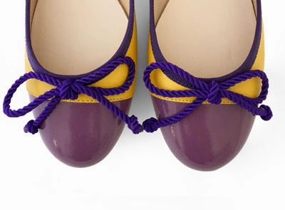 Yellow leather ballet flats with purple toe and bow Ballet Flats Dance Shoes