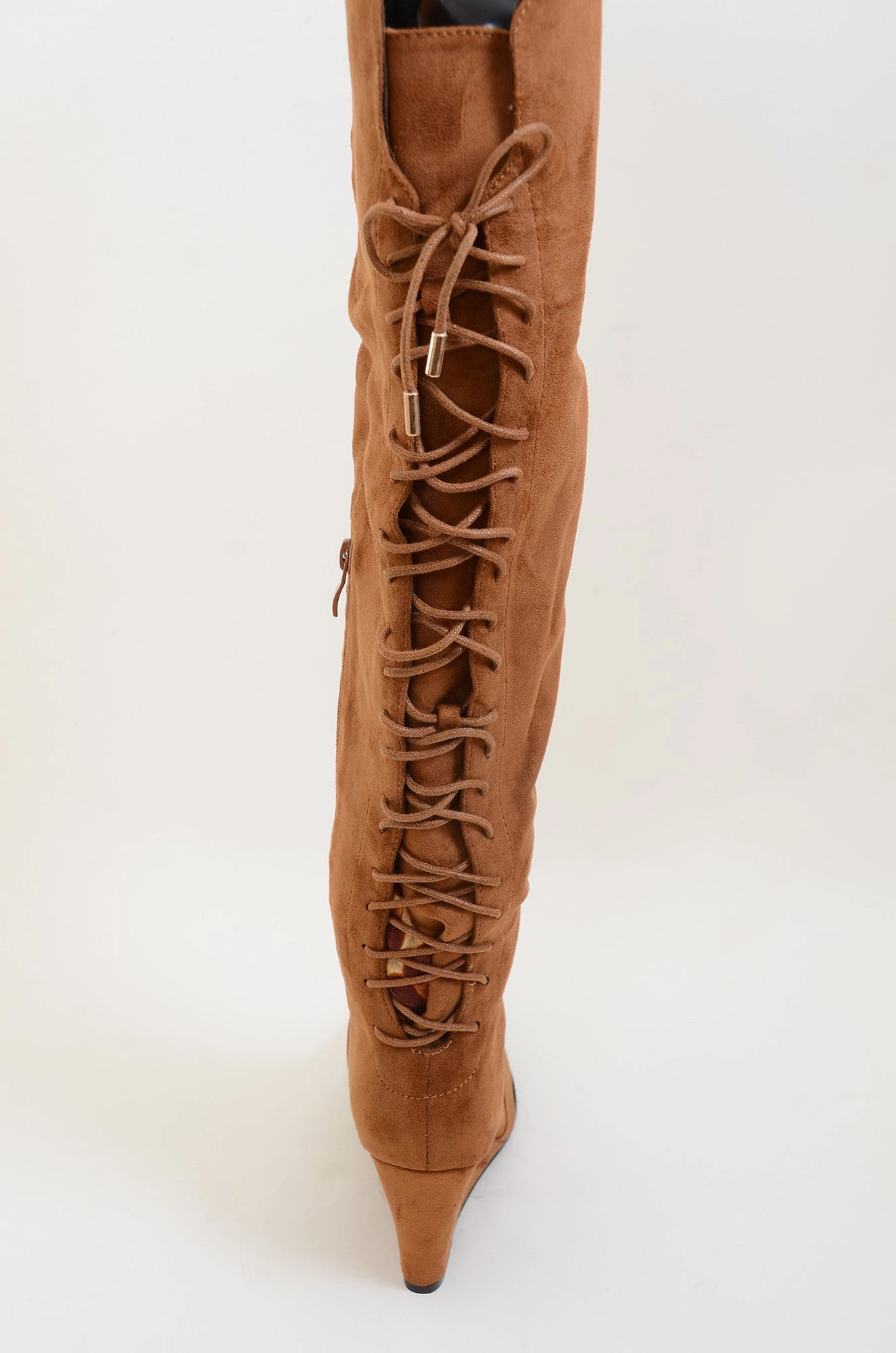 Lace Detailing Camel Over The Knee Wedge Boots Vegan Suede Hunter Original Refined Chelsea Rain Boots
