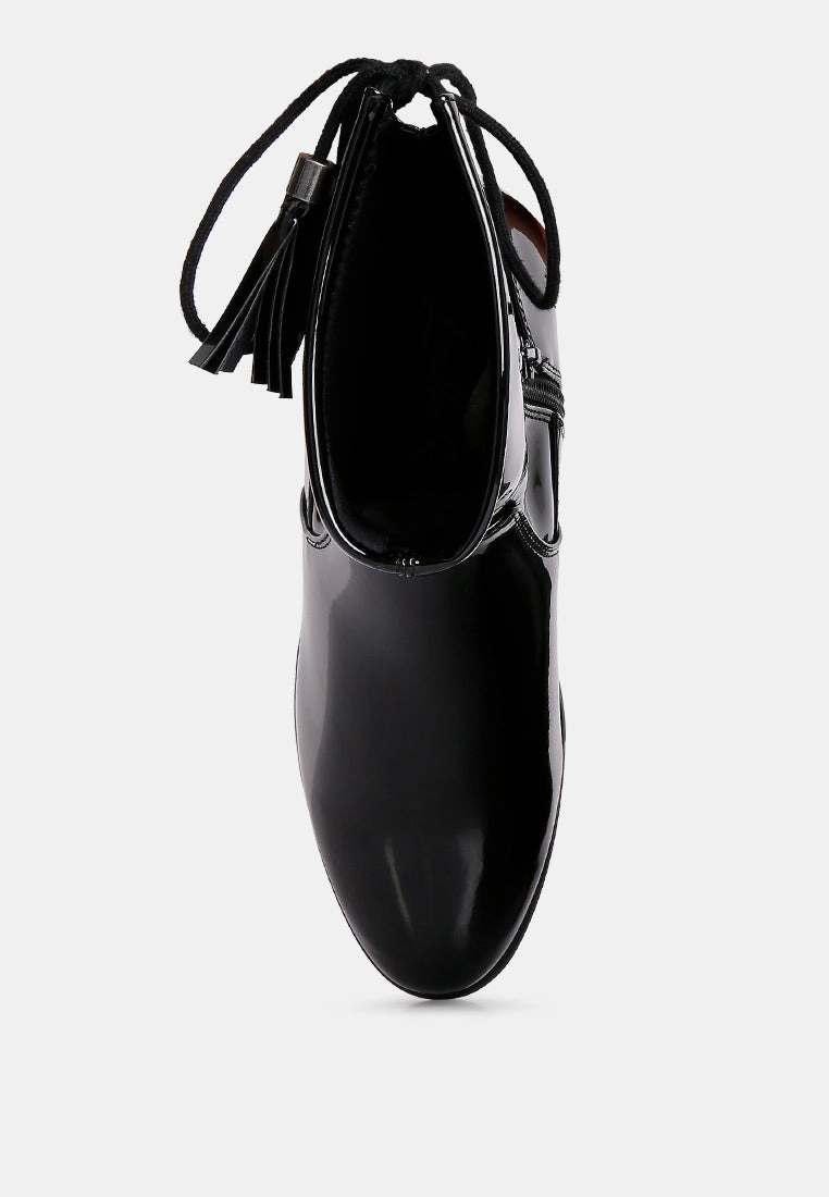 Cheer Leader Tassels Detail Ankle Boots Dress Zip Up Boots