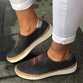 2019 Hollow Out Women Shoes Hand-stitched Striped Breathable Elastic Band Retro Casual Flat Suitable for Wide Leg Women Sneaker Running Shoes Flat