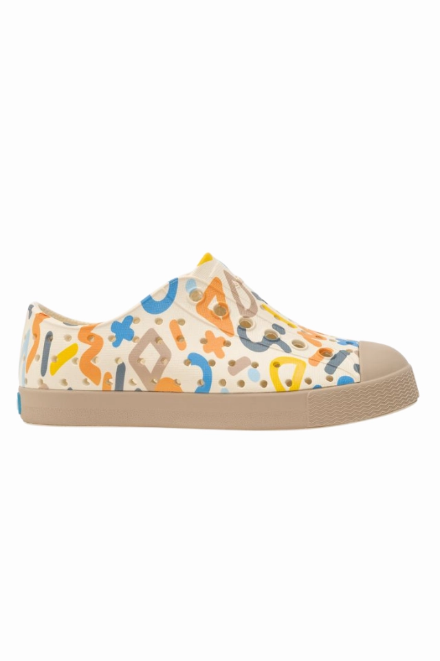 Native Jefferson Sugarlite Print Child - Bone White/Flax Tan/Apricot Squiggle Cheap Brooks Tennis Shoes