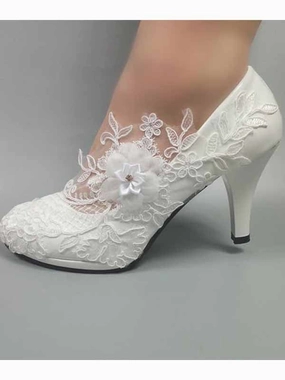 Easy Street Dress Shoes Dress First Wedding Shoes for Bride Women Pump Faux Leather High Heel Closed Toe Flower Rhinestone Lace Elegant Slip On Shoes