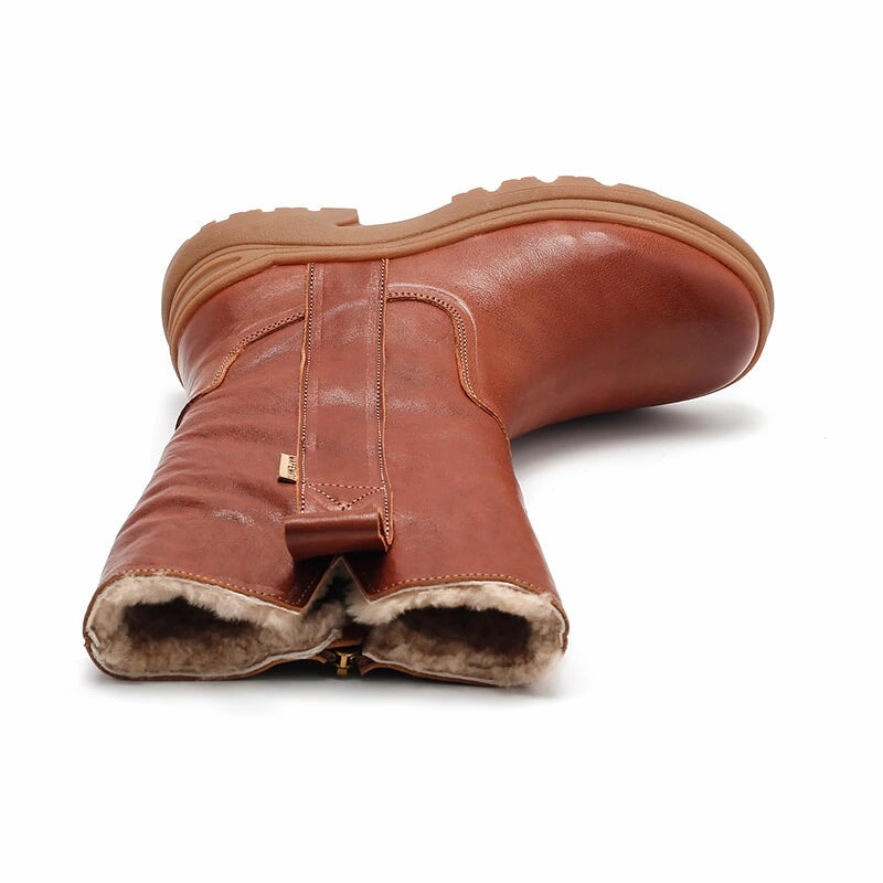 Shearling Lined Snow Boots Dwarves Leather Mid Calf Boots in Black/Brown/Coffee Snow Shoveling Boots