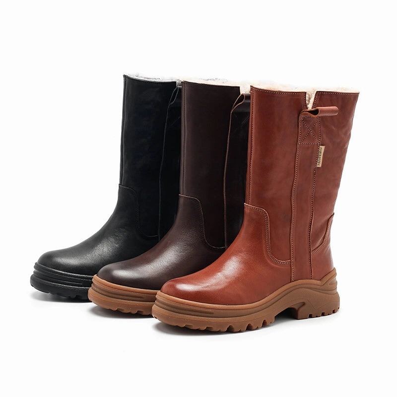 Waterproof Snow Boots Wide Width Shearling Lined Snow Boots Dwarves Leather Mid Calf Boots in Black/Brown/Coffee