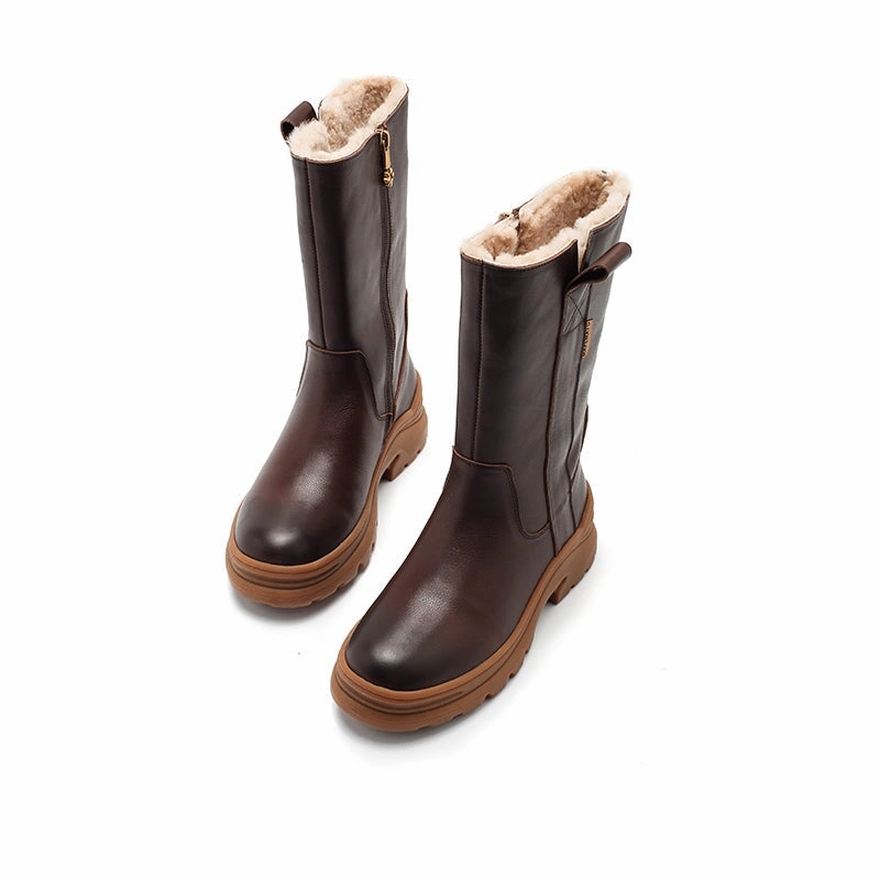 Shearling Lined Snow Boots Dwarves Leather Mid Calf Boots in Black/Brown/Coffee Guy Snow Boots