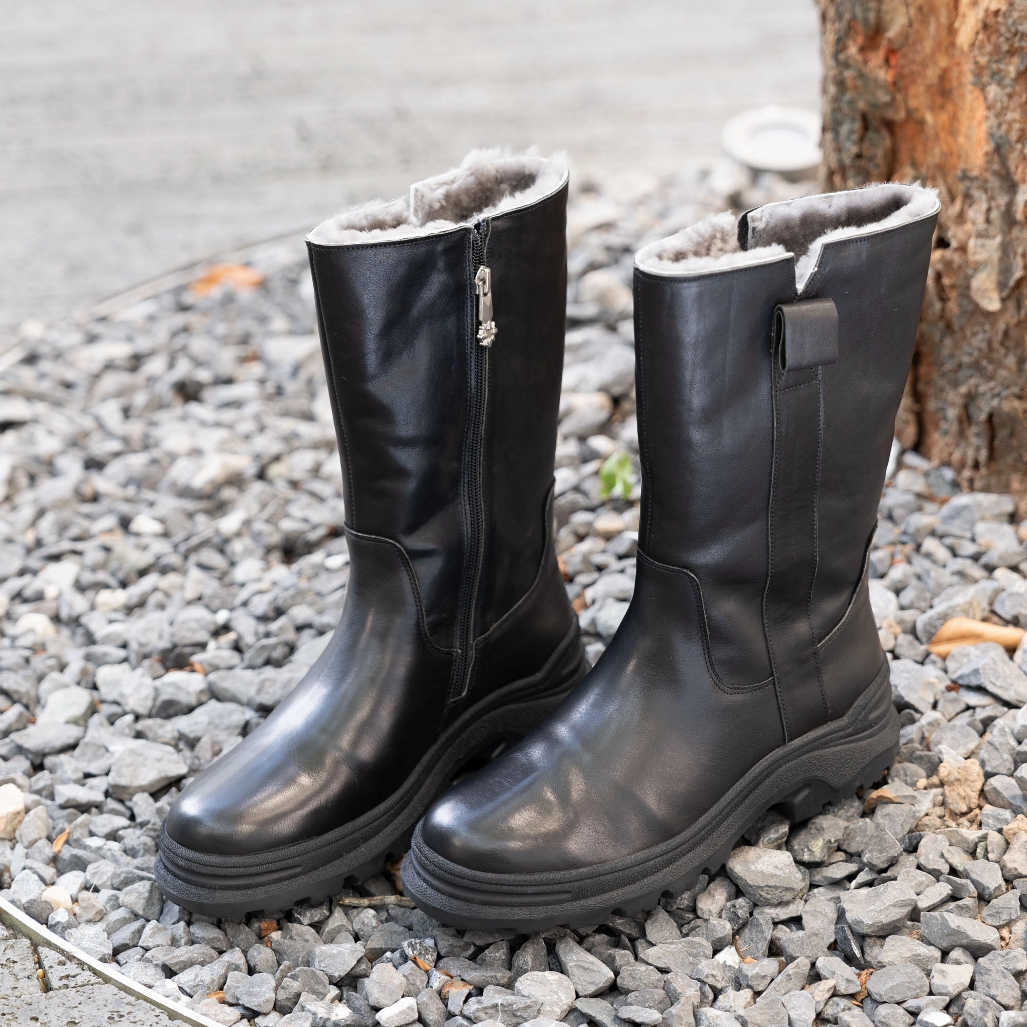 Shearling Lined Snow Boots Dwarves Leather Mid Calf Boots in Black/Brown/Coffee Snow Non Slip Boots