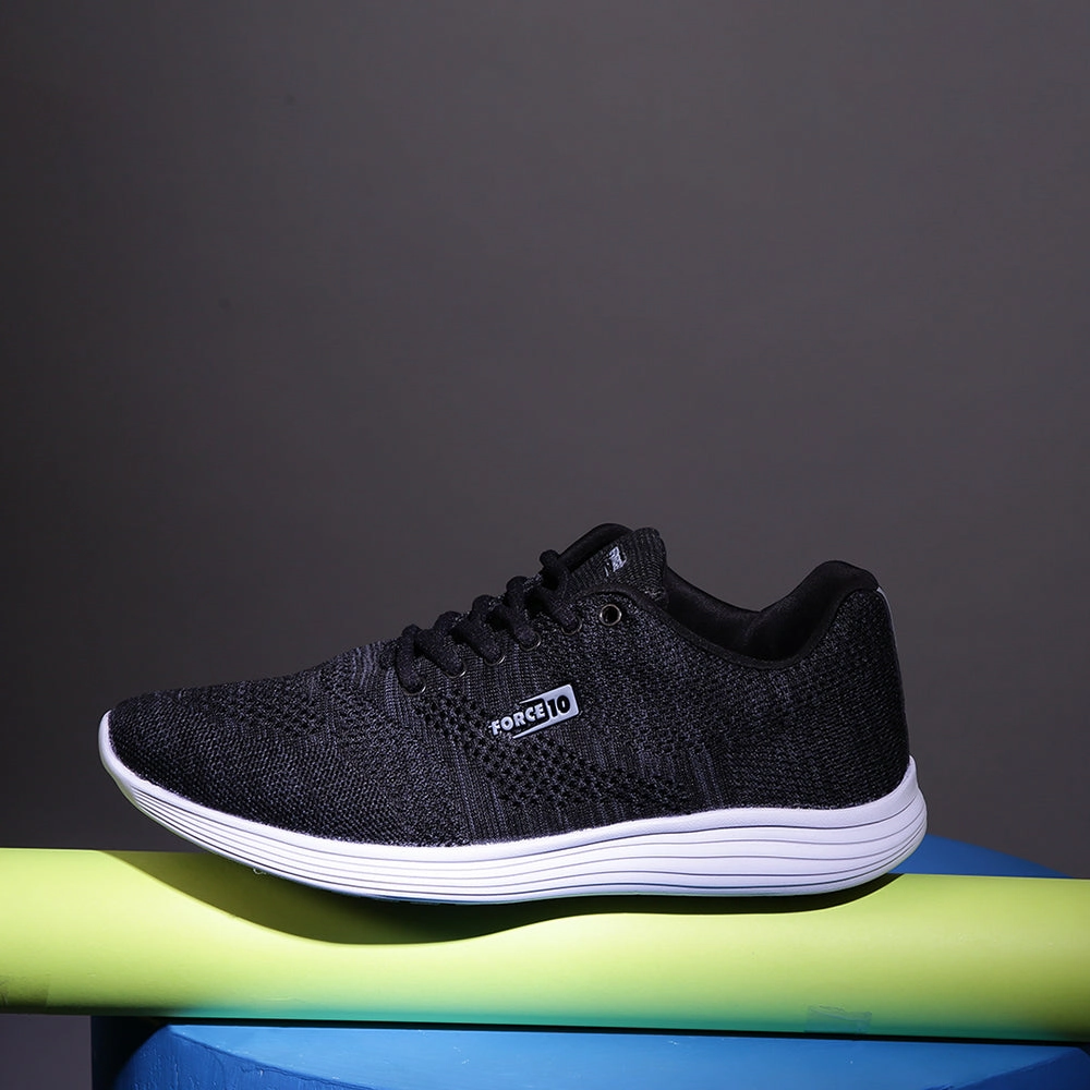 Cardio Training Shoes Force 10 Men's Black Sports Lacing (BROOK-2)