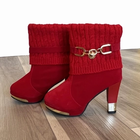 Best Work Boots For Correctional Officers BBLAN Red Suede Fashion Booties with Leg Warmers. Size: US 7.5, EU-28.