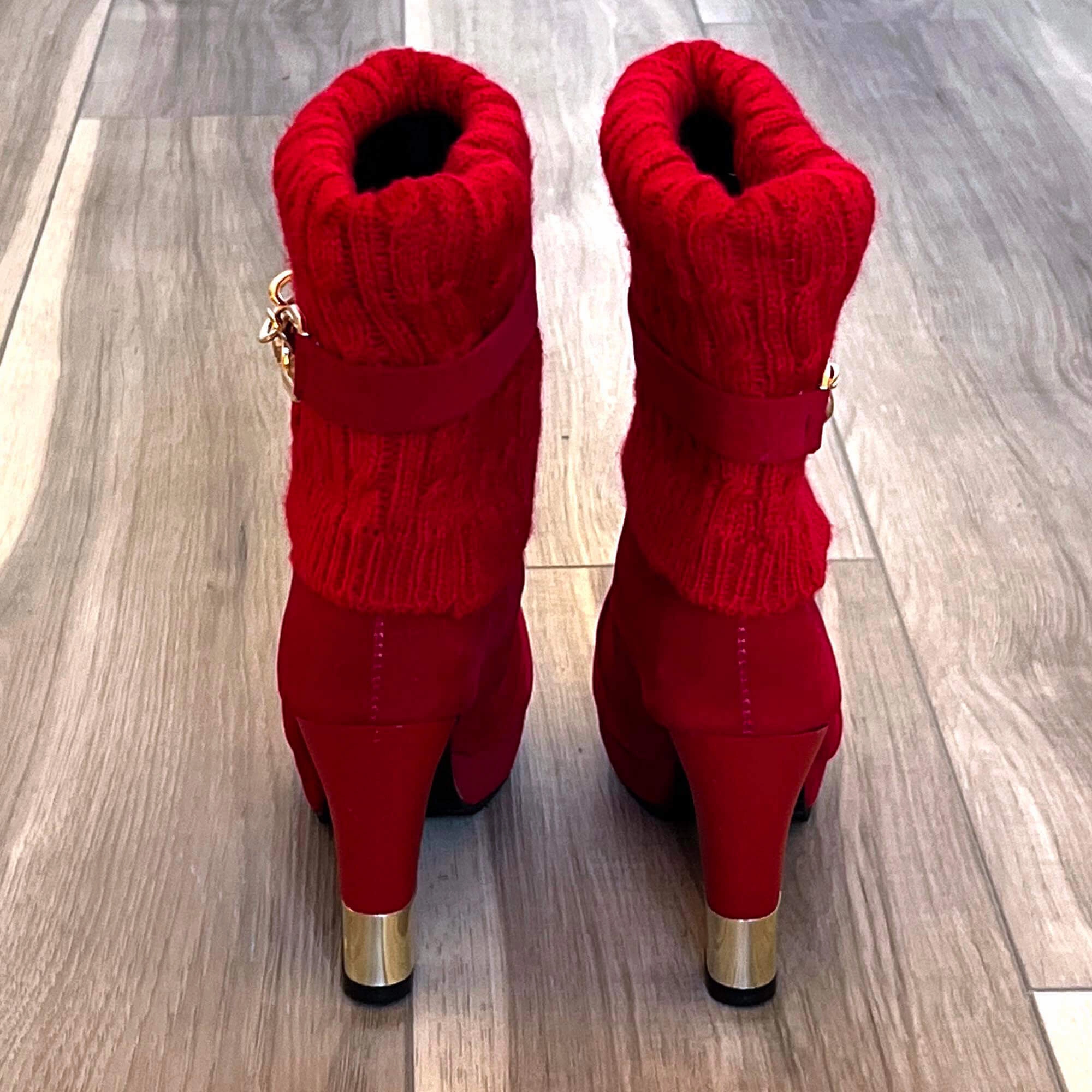 BBLAN Red Suede Fashion Booties with Leg Warmers. Size: US 7.5, EU-28. All Day Work Boots