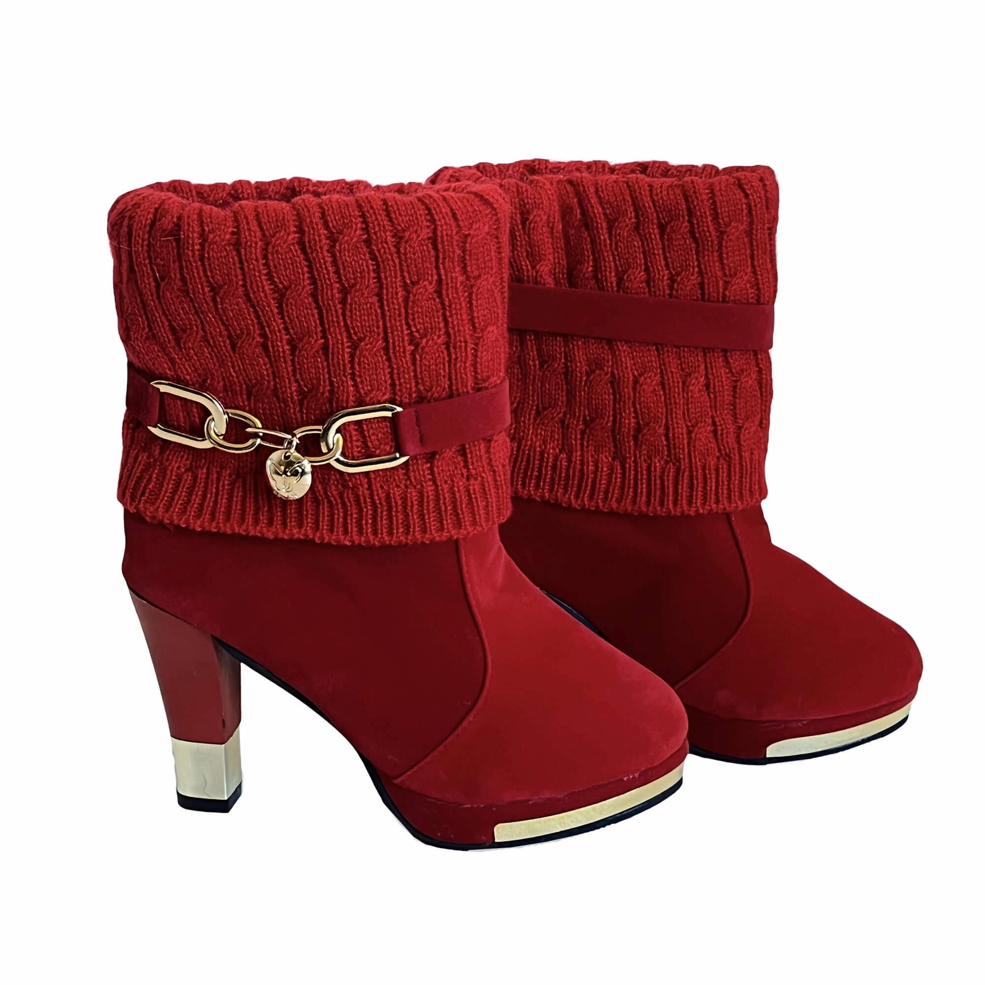 Water Work Boots BBLAN Red Suede Fashion Booties with Leg Warmers. Size: US 7.5, EU-28.