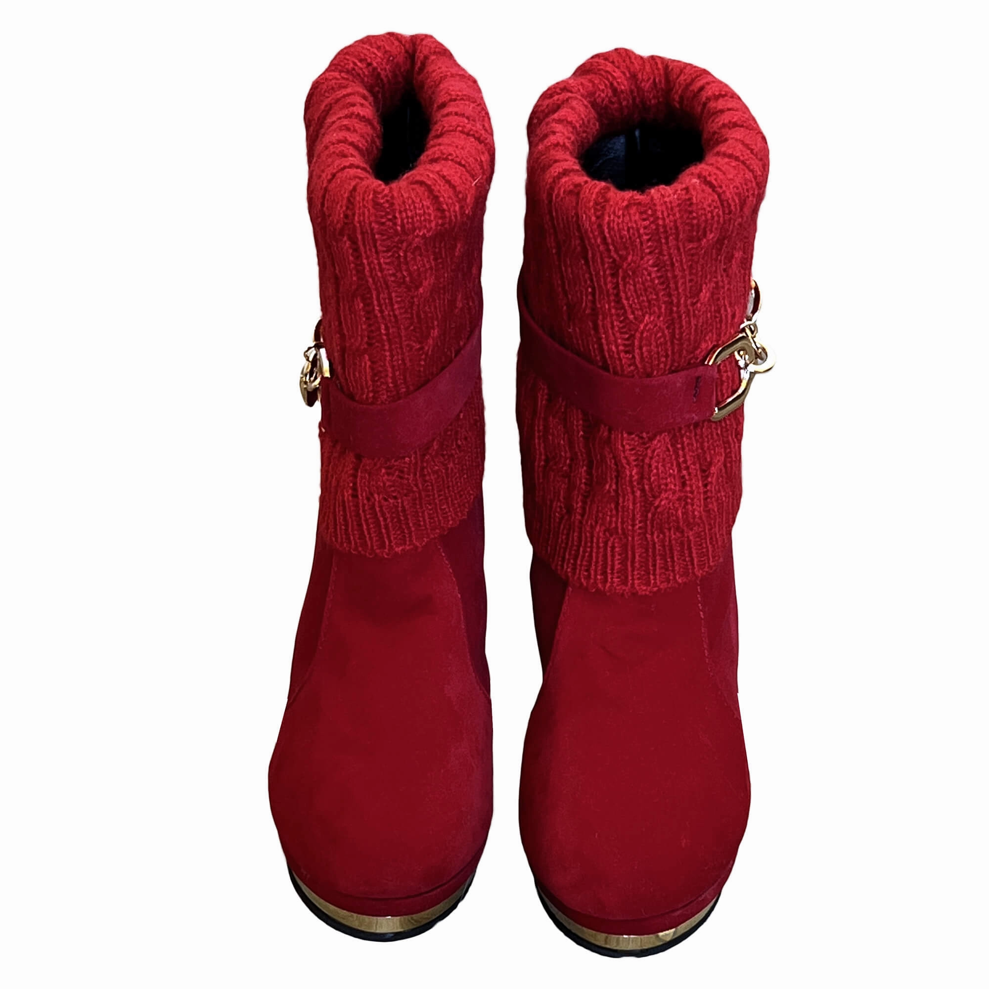 BBLAN Red Suede Fashion Booties with Leg Warmers. Size: US 7.5, EU-28. Best Way To Break In Work Boots