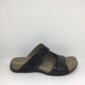Taos Habana Leather Slide ~ Honey (SOLD OUT)  ~ Black size 6 and size 8 available Modern Classic Harbor Run